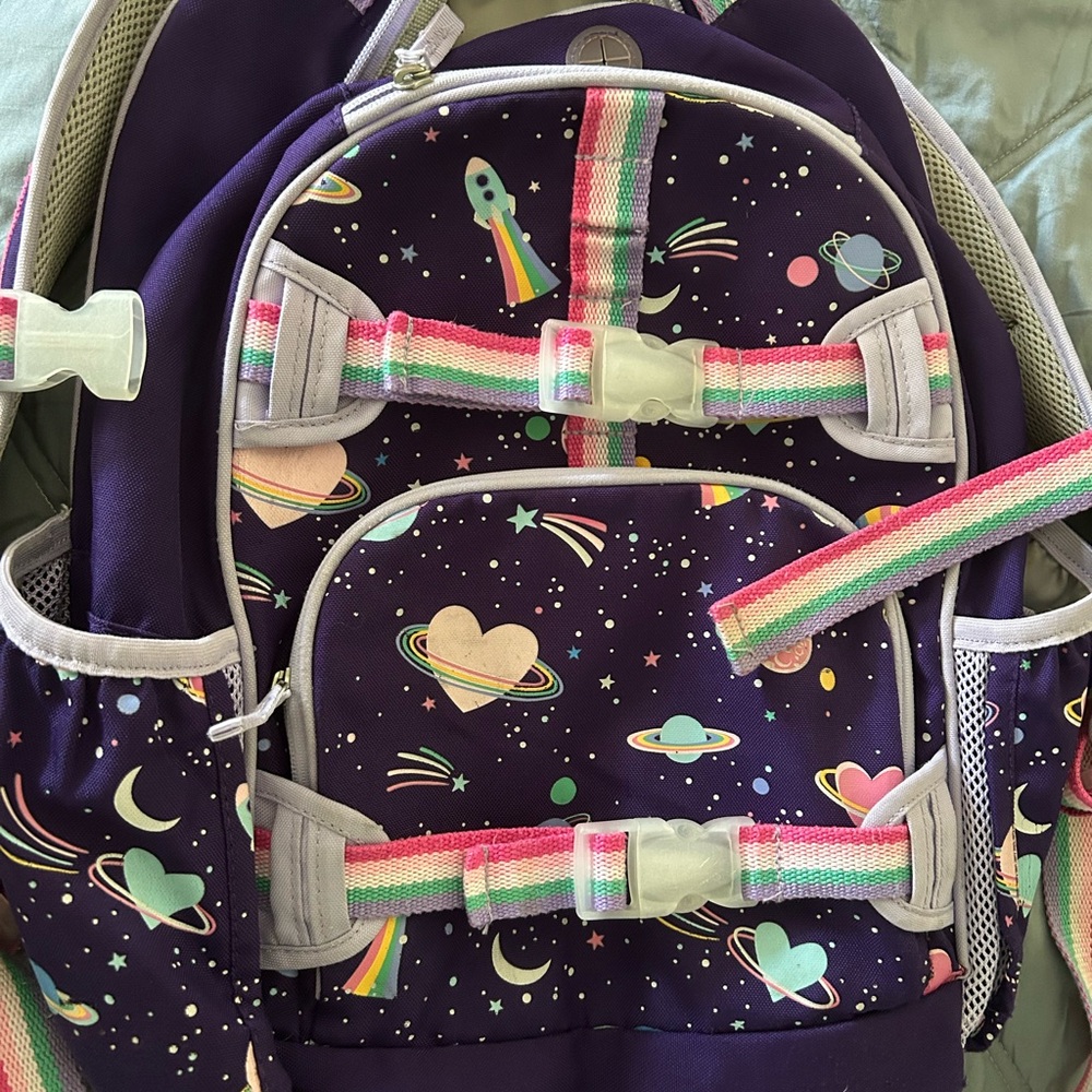 Pottery Barn Kids Purple Space Backpack with Rainbow Straps